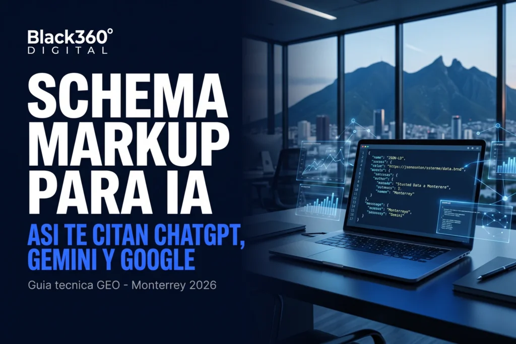 Schema Markup para IA en Monterrey: datos estructurados JSON-LD para que ChatGPT, Gemini y Google citen tu negocio, por Black360Digital